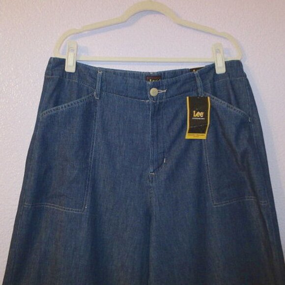 Lee Women's Wide Leg Trouser Jeans Size 16 Dark Wash High Rise Drapey 36x30 NWT - Picture 4 of 13